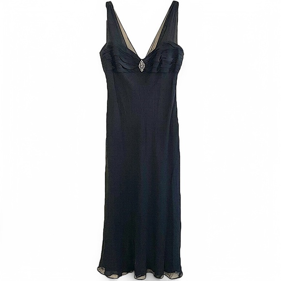 Vintage Jones New York Babydoll Midi Dress Women’s Sz 8 Y2K Sheer Black Silk - Picture 1 of 12